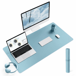 YSAGi Schreibtischunterlage, Mauspad mit Leder und Rutchfeste Wildleder, Multifunktionales Office Mousepad Laptop Schreibunterlage, Tisch-Schutz Unterlage für Büro/Home-Office (Eisblau, 90x43cm) Eisblau 90*43cm