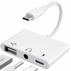 【3 in 1】 Adapter USB C auf 3 5 Klinke Kopfhörer mit Ladegerät OTG USB Adapter, Typ C auf Aux Audio Kopfhörer Klinkenstecker Splitter für Samsung Galaxy S22/S21/S20 i-Pad Pro Air Pixel 6/5/4(Weiß)