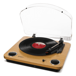 ION Audio Max LP - Vinyl Plattenspieler Bluetooth mit eingebauten Lautsprechern und USB, holzfarben Holz Single