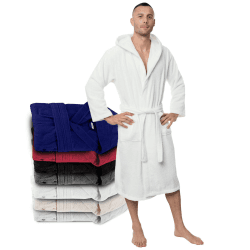 Twinzen Bademantel Herren - XS, S, M, L, XL, XXL, XXXL - 100% Baumwolle (350g/m²) OEKO-TEX® Zertifiziert - Bademantel mit Kapuze, 2 Taschen, Gürtel Weiß XL