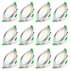 ALUSSO LED Einbaustrahler 230V Dimmbar 68mm 7W Ultra Flach IP44 LED Spots Warmweiß Neutralweiß Kaltweiß Einbauleuchten für Badezimmer Küche Wohnzimmer, Nickel Gebürstetes, 12er Set Rund Nickel Gebürstet 12er Set