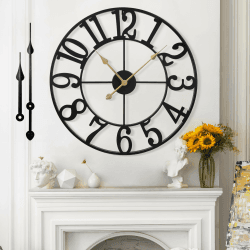 Mee 2ou Wanduhr Modern Nahezu Lautlos Ohne Tickgeräusche -47cm Durchmesser Wanduhren Modern Wohnzimmer Wanduhr Vintage Für Schlafzimmer Küche Büro Landhausstil Industrial Style 47CM Schwarz - Arabische Zahlen