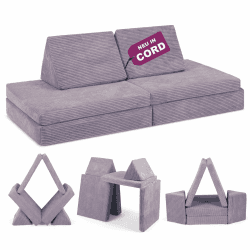 Linodino® Spielsofa Cord - Kindersofa | Schaumstoff Bausteine - Kinder Sofa für einen aufregenden Indoor Spielplatz | Kindercouch als Kuschelecke im Kinderzimmer | Mit Schlaffunktion | Oktopus Lila
