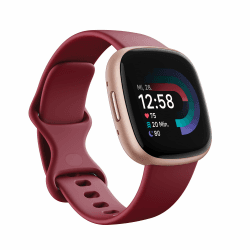 Google Fitbit Versa 4 – Smartwatch Damen / Herren – Fitness-Tracker mit integriertem GPS und Telefonfunktion, 6 Tage Akkulaufzeit, 40+ Trainingsmodi – Fitnessuhr kompatibel mit Android / iOS Himbeerrot / Aluminium in Kupferrosé