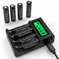 POWEROWL AA Akku mit Ladegerät, 8 Stück AA Akkus 2800mAh NI-MH mit intelligentem 4 Slot Akkuladegerät (USB-Schnellladung, unabhängiger Steckplatz) 8AA + Ladegerät