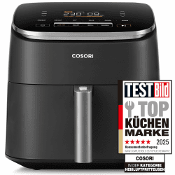 Cosori Turboblaze Heißluftfritteuse Airfryer, 9-in-1 Air Fryer XXL 6L, leiser DC Motor mit 5 Geschwindigkeitsstufen, Grillen, Backen, Gären, Dehydrieren, Tiefkühlen, 87 Rezepte, 64% energiesparend TurboBlaze Dunkelgrau