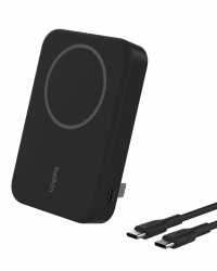 Belkin BoostCharge Pro kabellose Powerbank 10.000 mAh mit Qi2, MagSafe-kompatibles tragbares Ladegerät mit integriertem Ständer – für iPhone 16, 16 Plus, 16 Pro, 16 Pro Max, iPhone 15 usw. – Schwarz Schwarz 10K