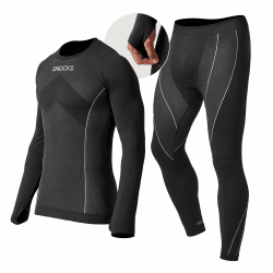 Snocks Herren Thermoset Gr. S-XXL I Thermoset Outdoor für optimale und trockene wärme egal ob beim Wintersport, Laufen oder Arbeiten I Thermohose und Langarm Thermoshirt für Männer Schwarz mit Daumenloch XL