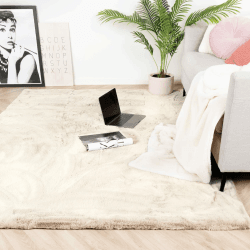 FRAAI Hochflor Teppich - Comfy Supreme Creme 160x230cm - Shaggy, Einfarbig - Modern, Skandinavisch - Wohnzimmer, Esszimmer, Schlafzimmer - Fellteppich - Rug 160 x 230 cm Creme