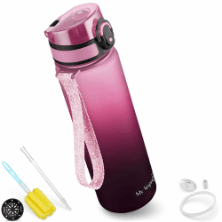 My Vesperbox – Minny - Kinder Trinkflasche auslaufsicher – 750ml – mit Strohhalm oder Sieb - BPA frei - für Kindergarten, Schule (Rosa-Lila-Schwarz 750ml) Rose - Lila - Schwarz 750 ml