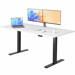 E.For.U® höhenverstellbarer Schreibtisch 180x80 cm, 2 Motoren, elektrisch höhenverstellbares Tischgestell mit 2-Fach-Teleskop, Memory-Steuerung (Schwarz), DT20L mit Tischplatte (Weiß) Schwarz+weiß 180 x 80 cm