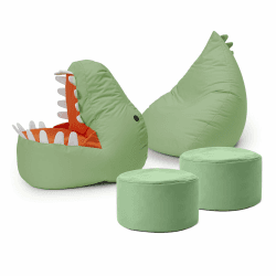 Lumaland Kindersitzsack-Set Dino, 4-TLG. | Sitzsack für Outdoor & Indoor| Sessel BZW. Kindersofa mit Füllung, ideal fürs Kinderzimmer | 1 x Dino, 1 x Monster & 2 x Pouf Dino 4er Set | Grün