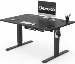 Devoko Höhenverstellbar Schreibtisch 120x80cm mit USB-A Ladeanschluss, Mobiler Elektrisch Computertisch mit Kabel Management Tray und 3-Funktions-Memory, Schwarz 120 x 80 cm Schwarz