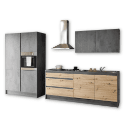 TROJA Moderne Küchenzeile ohne Elektrogeräte in Artisan Eiche Optik, Anthrazit - Geräumige Einbauküche mit viel Platz und Stauraum - 210 x 211 x 60 cm (B/H/T)