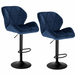 WOLTU® Barhocker BH139bl-2 2er Set Barstuhl Tresenhocker Bistrohocker Designer Hocker mit Rückenlehne, höhenverstellbar, drehbar, Samt Stahl, Blau Blau Samt