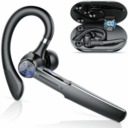 Bluetooth Headset V5.3, Wireless Freisprech Headset mit 110 Std Spielzeit, CVC8.0 Headset Kabellos mit 4 ENC Noise Cancelling Mic Mute, IPX7 Waterproof, In Ear Headset Handy für Autofahren/Business XL Tiefschwarz