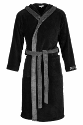 Di Ficchiano Herren Bademantel Monza mit Kapuze I Morgenmantel flauschig I Nachtwäsche aus edler Mikrofaser I Kimono mit Farb- & Größenauswahl S - 5XL I Bath-Robe Öko-Tex Standard 100 S Black Grey