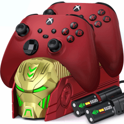 GAMSINGY Xbox Controller Akku für Xbox One/Xbox Series X&S Controller, 2 x 5520 mWh Xbox Akku Ladestation kompatibel mit Xbox One S/X/Elite Controller, Xbox Series X/S Controller, 25Std Spielzeit Gold+Rot