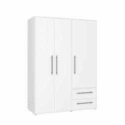 FORTE Jupiter Schrank 140 150, weißer Kleiderschrank, Drehtürenschrank, 3-türig, mit 2 Schubladen und Einlegeböden, Weiß, 145 cm breit x 59 cm tief x 200 cm hoch Weiß 145 x 200 x 60 cm 2 Schubladen