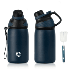 Fjbottle Edelstahl Trinkflasche Sport mit Magnetischem Deckel 1L, 800ml, 600ml, 400ml BPA-Frei Auslaufsichere Kinder Flasche - Kohlensäure geeignet 1500ML Wasserflasche Thermo für Schule, Fitness Dunkelblau 400 ml
