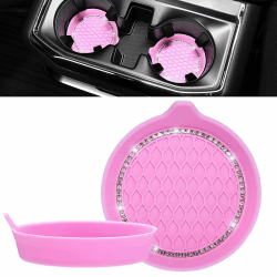 JOYTUTUS Auto Getränkehalter Untersetzer, Universal Auto Getränkehalter Einsatz, Anti-Rutsch Auto Untersetzer für Kaffeebecher, Autozubehör für Frauen, 2 Stück Glitz&Rahmen Rosa