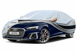 Holthly Autoabdeckung 100% Wasserdicht, Auto Abdeckplane für Limousine Vollgarage Regen Sonne Staub UV Schutz. Autoplane Passend für BMW 3er, Audi A4 A5, VW Passat Arteon. C7-Siehe Größentabelle 10 Schichten - Silber