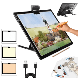 Wiederaufladbares Leuchttisch A3 mit Ständer,kabellos batteriebetrieben Led LichtPad,3 Farben dimmbar und 6 Helligkeitsdimmen Lichtplatten für Zeichnung,Diamond Painting,Malen,Röntgenbetrachtung A3(Schwarz)