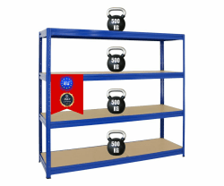 PROREGAL Schwerlastregal Dino Extra Breit 180x200x60 cm Fachlast 500kg Blau, Garagenregal, Lagerregal, Steckregal, Weitspannregal 180x200x60cm Blau