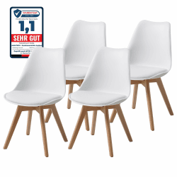 ALBATROS Esszimmerstühle 4er Set AARHUS, Weiss - Beine aus Buche Massiv-Holz, Skandinavisches Retro-Design, bequemer Schalenstuhl - Eleganter Küchenstuhl, Stuhl Esszimmer für Esstisch Weiß Buche: 4er-Set