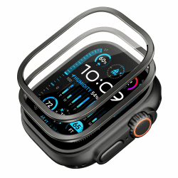 ESR Armorite Schutzfolie für Apple Watch Ultra 2/1 (2024/2023/2022,49 mm), Militärnorm Schutz, Displayschutz aus Gehärtetem Glas mit Aluminiumrahmen, Vollflächiger Schutz, Kratzfest, Schwarz,2 Stück apple watch ultra 2/1 panzerglas Schwarz