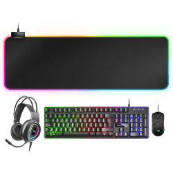 Mars Gaming MCPEXES, Combo H-Mech Tastatur, Maus, RGB Headset & XXL RGB Mousepad, Spanische Sprache