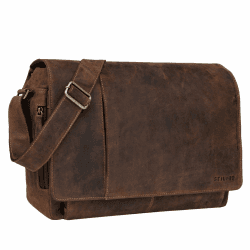 STILORD Vintage Umhängetasche Leder groß für Herren Damen 15.6 Zoll Laptoptasche Unitasche Bürotasche Moderne Aktentasche aus echtem Büffelleder Calais - Braun