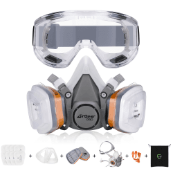 AirGearPro G-500 Atemschutzmaske, wiederverwendbar, Anti-Staub, Gas, mit Filtern und Schutzbrille für Malerei, Arbeiten, Basteln, Schleifen Wiederverwendbare Atemschutzmaske mit Schutzbrille