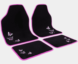 WOLTU Universal Auto Fußmatten Teppich Stickerei Butterfly Rosa/Schwarz AM7141
