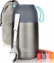 Milu® Thermobehälter 450, 650ml, 800ml | Edelstahl Warmhaltebehälter | Essensbehälter | Speisegefäß Babynahrung | Essen warmhalten Behälter | Thermo Lunchbox | Müsli to go | Grau, 650ml Grau 650 ml