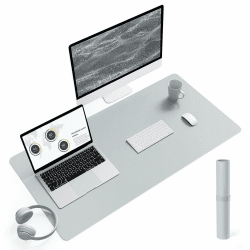 YSAGi Schreibtischunterlage, Mauspad mit Leder und Rutchfeste Wildleder, Multifunktionales Office Mousepad Laptop Schreibunterlage, Tischschutz Unterlage für Büro/Home-Office (Silbergrau, 90x43cm) Silbergrau 90*43cm