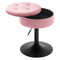 WOLTU Barhocker niedrig, Sitzhocker mit Stauraum, Schminkhocker drehbar, Hocker höhenverstellbar 49,5-65 cm, Drehhocker für Bar Schminktisch Kücheninsel Tresen, Samtbezug, Rosa, BH329rs-1
