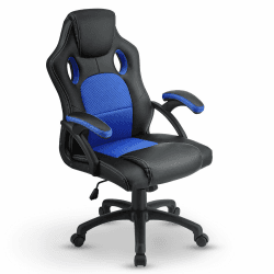Juskys Racing Schreibtischstuhl Montreal ergonomisch höhenverstellbar & gepolstert 120 kg belastbar Bürostuhl Drehstuhl PC Gaming Stuhl - blau Blau 111 cm