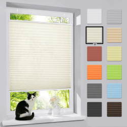 bobodeco Plissee ohne Bohren Klemmfix Faltrollo Jalousie Beige 60x130cm (BxH), Plisseerollo Sichtschutz und Sonnenschutz Blickdicht Easyfix lichtdurchlässig Rollo für Fenster & Tür B60 x H130 cm Beige
