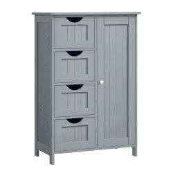 VASAGLE Badezimmerschrank, schmaler Badschrank, Beistellschrank, Kommode, mit 4 Schubladen, Schranktür, verstellbare Ablage, 30 x 55 x 82 cm, Taubengrau LHC041P36 Taubengrau 4 Schubladen (30T x 55B x 82H cm)