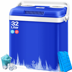 KESSER® Kühlbox Thermobox 32Liter KÜHLT und WÄRMT | Thermo-Elektrische Gefrierbox | Anschluss 12V & 230V für Auto Camping & Steckdose | Mini-Kühlschrank | EEK E | ECO Modus | inkl. Kühlakkus 32 Liter Blau