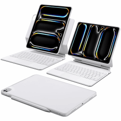ESR iPad Pro 13 Zoll (M4, 2024) Hülle mit Tastatur, Tastaturhülle mit Einzustellendem Magnetständer, Hoch-/Erhöhter Modus, Abnehmbare Schutzhülle, Rebound 360 Serie, Weiß