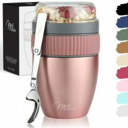 Milu Müslibecher to go 400ml MüsliMax I isolierter Edelstahl Joghurtbecher für Müsli I auslaufsicherer Becher mit Löffel für Yoghurt/Porridge (Rose Gold) Rose Gold Edelstahl