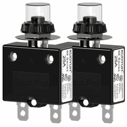 CLDIY Thermischer Schutzschalter, 98 Serie 25A 125 / 250VAC Drucktasten-Reset für Schutzschalter mit Schnellanschlussklemmen und wasserdichter Tastenabdeckung 32VDC, 2 Stck
