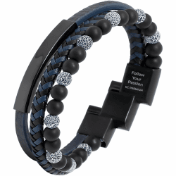 KC Premium Männer Armband Echt-Leder mit Tigerauge Perlen | Handgemacht mit inspirierender Gravur | Grössenverstellbar mit Magnetverschluss aus Edelstahl | Schwarz Braun mit Geschenk Schmuckbox Herren Blau