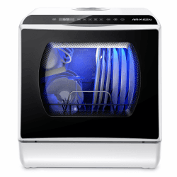 AIRMSEN Mini Geschirrspüler Tischgeschirrspüler mit 5+1 Programme 5L Wassertank, 2 Wege Wasserversorgung, Touch Control & LED-Display, Geeignet für Hausküchen, Wohnungen, Schlafsäle, Weiß & Schwarz Weiß und Schwarz