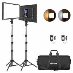 NEEWER 13" LED Videolicht Panel Set mit Stativ, Streaming Licht mit Lithium Akku 2er Pack weiches LED Videoleuchte 3200K-5600K CRI 97+ 2400lux, Studio Light für Live Gaming YouTube Kamera Fotografie NL-192AI