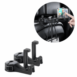 ViWaVee Kopfstützenhalterung Auto Haken mit Handyhalterung, 360° Heckhaken für Autositze für Tasche, Geldbörse, Stoff, Lebensmittel, Rücksitz Auto Organizer, Leicht zu Handhaben (Schwarz 2 Pack) Schwarz-2 Pack