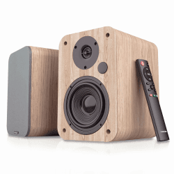 VULKKANO A4 ARC Aktivlautsprecher mit 4" Woofer, Bluetooth 5.0, HDMI ARC, Optica, RCA, USB, mit Subwoofer-Ausgang, Regallautsprecher mit elegantem Design, Braun brown