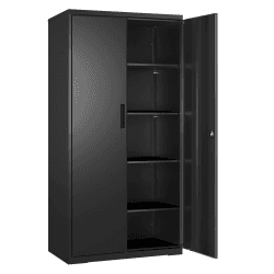 SONGMICS Aktenschrank, Mehrzweckschrank, Stahl-Aufbewahrungsschrank, 5 Ebenen, Doppeltüren, Schloss, Werkzeugschrank, verstellbare Ablagen, Garage, Büro, Wohnzimmer, schwarz OMC015B01 80B cm Schwarz